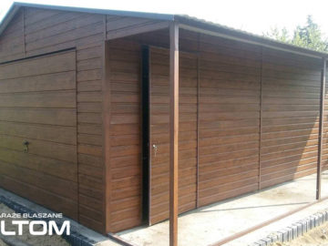 Garaż 4x5m z boczną wiatą 1x5m | dwuspadowy | drewnopodobny