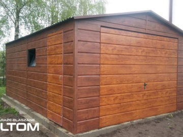 Garaż 4x5m | dwuspadowy | drewnopodobny – szeroki poziomy trapez