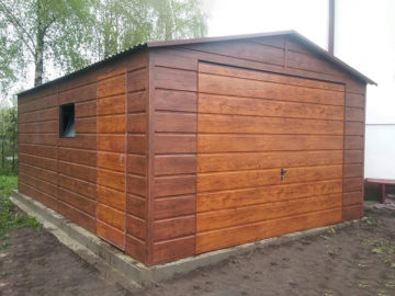 Garaż 4x5m | dwuspadowy | drewnopodobny – szeroki poziomy trapez