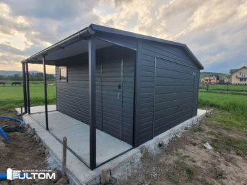 Garaż 4x5m z boczną wiatą 1,5x5m | dwuspadowy | RAL