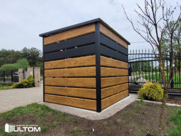 Wiata śmietnikowa 200×200 cm  | złoty dąb + RAL 9005 mat