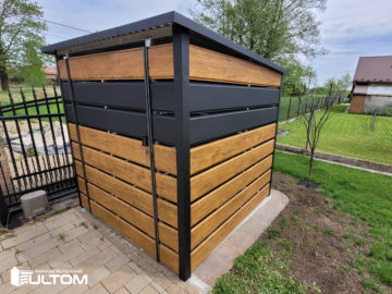 Wiata śmietnikowa 200×200 cm  | złoty dąb + RAL 9005 mat