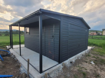 Garaż 4x5m z boczną wiatą 1,5x5m | dwuspadowy | RAL